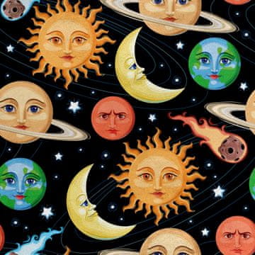 shumee Kraljevski žametni material iz poliestra za šivanje - motiv planetov in zvezd