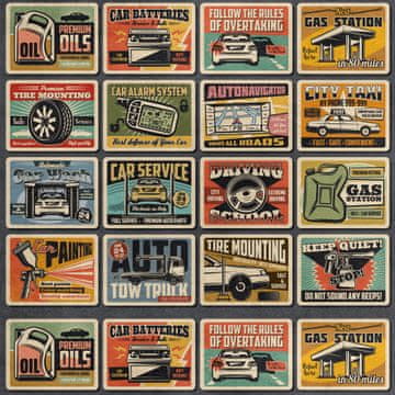shumee Kraljevski žametni material iz poliestra za šivanje - Motif Retro Car Service