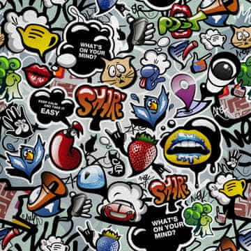 shumee Kraljevski žametni material iz poliestra za šivanje - grafiti z motivom - družbeni mediji