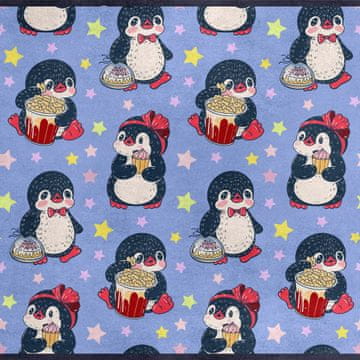 shumee Kraljevski žametni material iz poliestra za šivanje - motiv pingvinov s kokicami
