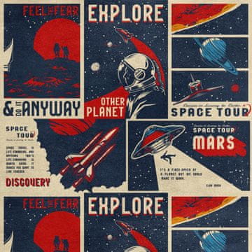shumee Kraljevski žametni material iz poliestra za šivanje - retro vesoljski plakat