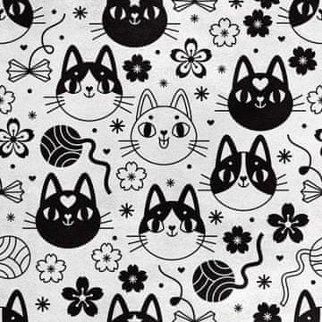 shumee Kraljevski žametni material iz poliestra za šivanje - motiv črno-belih mačk