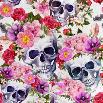 shumee Kraljevski žametni material iz poliestra za šivanje - motiv lobanj s cvetjem 3