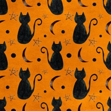 shumee Kraljevski žametni material iz poliestra za šivanje - motiv črne mačke na oranžni barvi
