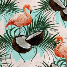 shumee Kraljevski žametni material iz poliestra za šivanje - motiv flaminga in kokosa