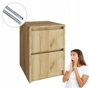 shumee Nočna omarica z 2 predaloma, hrast, zlata | Brez ročajev, 41x52,2x43 cm