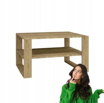 shumee Moderna in elegantna klubska mizica s polico v barvi zlatega hrasta | 90x58x50 cm