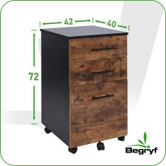 shumee Temno rjava nočna omarica s predali na kolesih 42x40x72 VBS4 Begryf