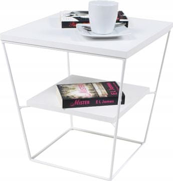shumee Žična V miza s polico Mat bela Sijajno bela