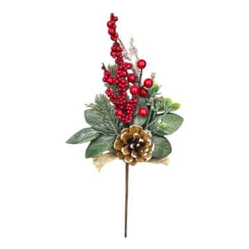 shumee BOŽIČNA DEKORATIVNA VEJICA 30 CM - RDEČE JAGODE, BOROVI, IGLICE IN ZMRZNJENI LISTI
