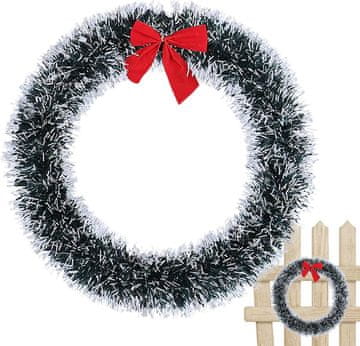 shumee BOŽIČNI VENČEK Z RDEČO PENTLJO IN UČINKOM SNEGA - 30 CM