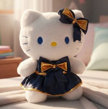 shumee PLIŠASTA MASKOTA MAČKA V TEMNO MODRI OBLEKI S SKLEDICAMI 50 CM PLJIVA IGRAČA