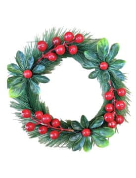 shumee BOŽIČNI DEKORATIVNI VENČEK Z JAGODAMI IN VEJAMI - 20 CM