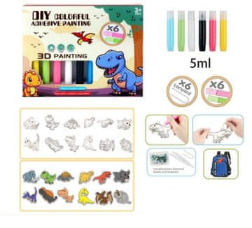 shumee 3D DIY KOMPLET ZA BARVANJE DINOZAVROV 6 BARV + OBESKI