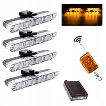 shumee 4x LED ORANŽNA UTRIPAJOČA OPOZORILNA LUČKA DALJINSKI UPRAVLJALNIK STROBOSKOČNA LUČ V ODBIJAČU