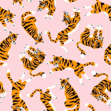 shumee ZUNANJE DEKORACIJSKE TKANINE OXFORD - Motiv tigra na roza ozadju I DR087