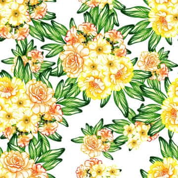 shumee ZUNANJE DEKORATIVNE TKANINE OXFORD - Motiv rumenih šopkov na beli podlagi I DR192