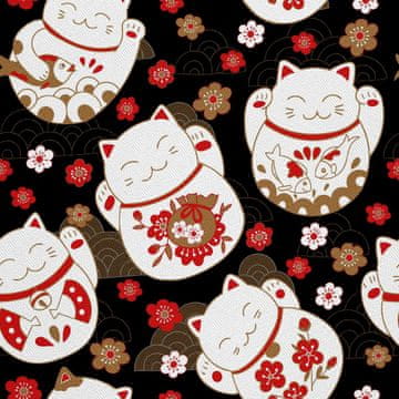 shumee ZUNANJE DEKORATIVNE TKANINE OXFORD - Motiv Maneki Neko srečna mačka