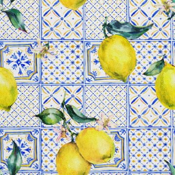 shumee ZUNANJE DEKORATIVNE TKANINE OXFORD - Motiv limone na modrem ornamentu