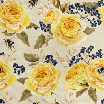 shumee Kraljevski žametni material iz poliestra za šivanje - motiv rumenih vrtnic