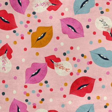 shumee Kraljevski žametni material iz poliestra za šivanje - motiv ustnic na roza barvi