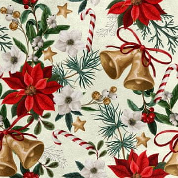 shumee Kraljevski žametni material iz poliestra za šivanje - motiv božičnih zvončkov in rož
