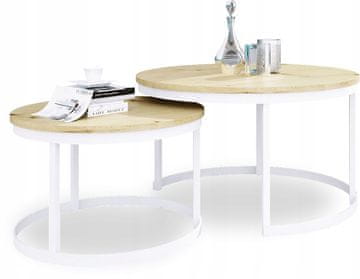 shumee Komplet okroglih klubskih mizic iz profilov 20x20 v mat beli in umetniški hrastovi barvi