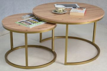 shumee Komplet okroglih klubskih mizic, sestavljenih iz privijačenih profilov Golden Oak Artisan dimenzije 20x20