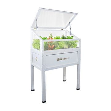 shumee Greenspot Mini rastlinjak s pokrovom za balkon in teraso 80x45x120 cm - Rastlinjak na leseni ploščadi, Dvignjena lesena greda, Hladni okvir s pokrovom na visokih nogah, barva bela