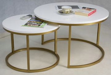 shumee Komplet okroglih klubskih mizic, sestavljenih iz profilov 20x20, zlato bel sijaj