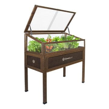 shumee Mini rastlinjak s pokrovom za balkon in teraso 110x55x120 cm Greenspot - Rastlinjak na leseni platformi, Dvignjena lesena greda, Hladno ogrodje s pokrovom na visokih nogah, Barva temnega palisandra