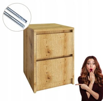 shumee Nočna omarica z 2 predaloma | Evoke Coastal Oak | Brez ročajev 41x52,2x43 cm