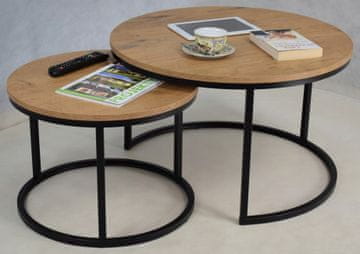 shumee Komplet okroglih klubskih mizic, sestavljenih iz privijačenih profilov črnega hrasta Lancelot 20x20