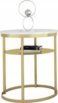 shumee Klubska mizica s polico, okrogla, premer 55, izdelana iz profilov 20x20, zlato bela sijaj