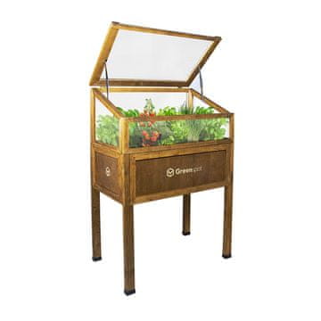 shumee Mini rastlinjak s pokrovom za balkon in teraso 80x45x120 cm Greenspot - Rastlinjak na leseni platformi, Dvignjena lesena greda, Hladno ogrodje s pokrovom na visokih nogah, barva palisander