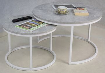 shumee Komplet okroglih klubskih mizic, sestavljenih iz privijačenih profilov 20x20, barva: bel mat svetli beton