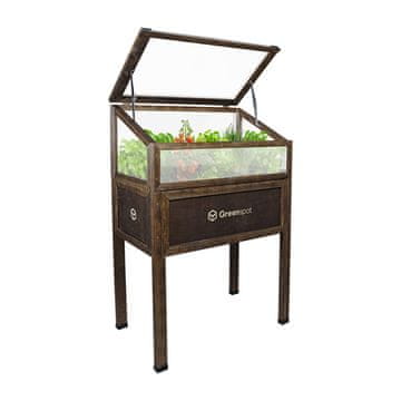 shumee Greenspot Mini rastlinjak s pokrovom za balkon in teraso 80x45x120 cm - Rastlinjak na leseni platformi, Dvignjena lesena greda, Hladno ogrodje s pokrovom na visokih nogah, Barva temnega palisandra