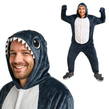 shumee Kigurumi pižama Onesie, kostum, preobleka, sivi morski pes, velikost L: 165-175 cm
