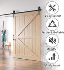 Nikcorp Sistem za drsna vrata Barn Door 366 cm, črno vodilo za loft stil, nosilnost 120 kg, komplet za montažo