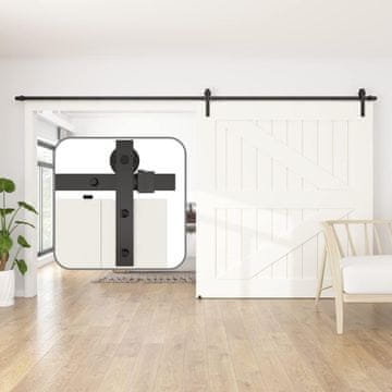 Nikcorp Sistem drsnih vrat Barn Door 366 cm, črna tirnica, nosilnost 120 kg, loft stil, komplet vodil za drsna vrata