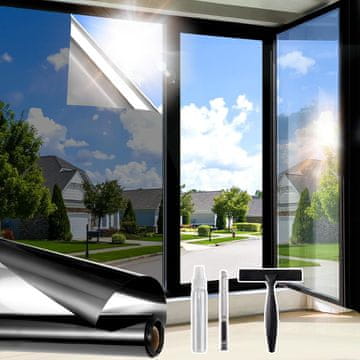 Nikcorp Zrcalna samolepilna folija za okna 75x300 cm, enostranska za zasebnost, toplotna izolacija in UV zaščita, črno-srebrna
