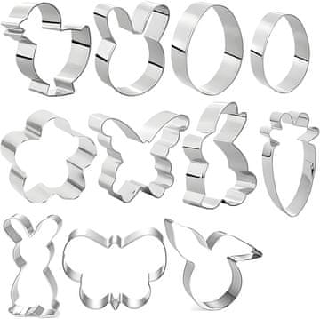 Nikcorp Velikonočni modelčki za piškote 11 kosov | Set za peko iz nerjavečega jekla | Zajec, pirh, piščanec, metulj