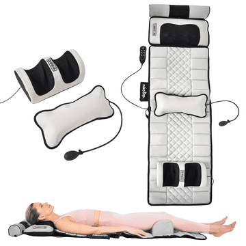 Nikcorp Masažna podloga z ogrevanjem in daljincem 175x50 cm | Masažer za celo telo, vrat in hrbet | Bež usnjena blazina za stol