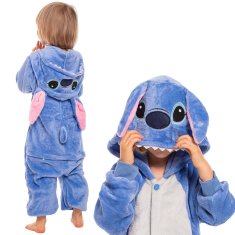 Nikcorp Otroška pižama kigurumi onesie Stitch | enodelni kostum za otroke modre barve | velikost 135-145 cm