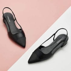 Nikcorp Črni ženski salonarji z odprto peto in špičasto konico, usnjen vložek, elegantni čevlji za zabavo, velikost 39 EU