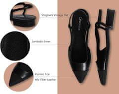 Nikcorp Črni ženski salonarji z odprto peto in špičasto konico, usnjen vložek, elegantni čevlji za zabavo, velikost 39 EU