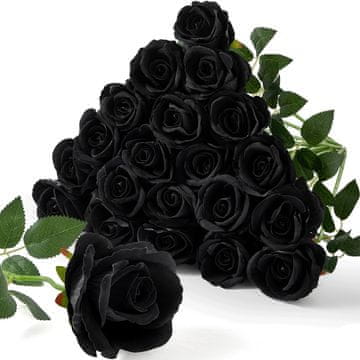 Nikcorp Komplet 20 črnih umetnih žametnih vrtnic iz svile za poročno dekoracijo, šopke in namizne aranžmaje