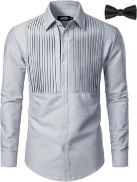 Nikcorp Moška elegantna srajca z dolgimi rokavi in metuljčkom, formalna, siva, regular fit, velikost XL, za poroko in poslovne priložnosti