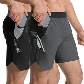 Nikcorp Moške športne kratke hlače za fitnes in tek z žepi | Lahke in zračne | Črno-sive | Velikost M