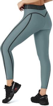 Nikcorp Ženske športne pajkice z visokim pasom XXL, neprosojne za jogo in fitnes, elastične in zračne, sivo-zelene barve